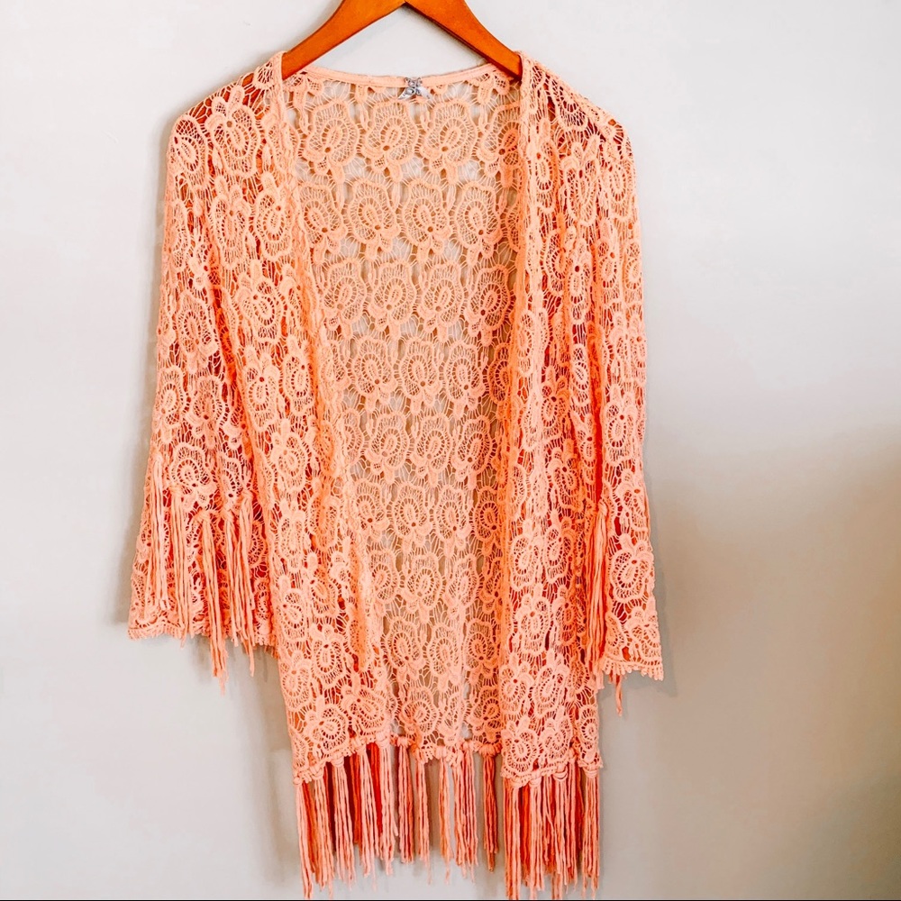 Gimmicks by BKE Coral Crochet Fringe Duster